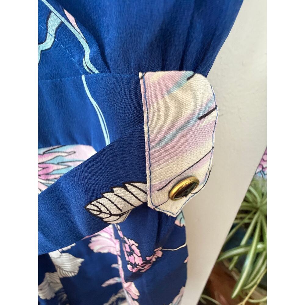 Yumi Kim Silk Floral Romper Blue Pink Wrap Tropical Cottagecore Boho Size S - Picture 4 of 7